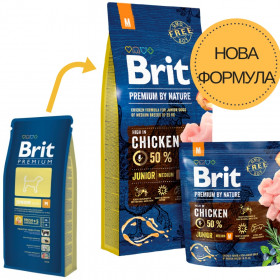 Суха храна за кучета BRIT PREMIUM JUNIOR M BY NATURE [ НОВА, ПОДОБРЕНА ФОРМУЛА ] с 50% прясно пилешко месо